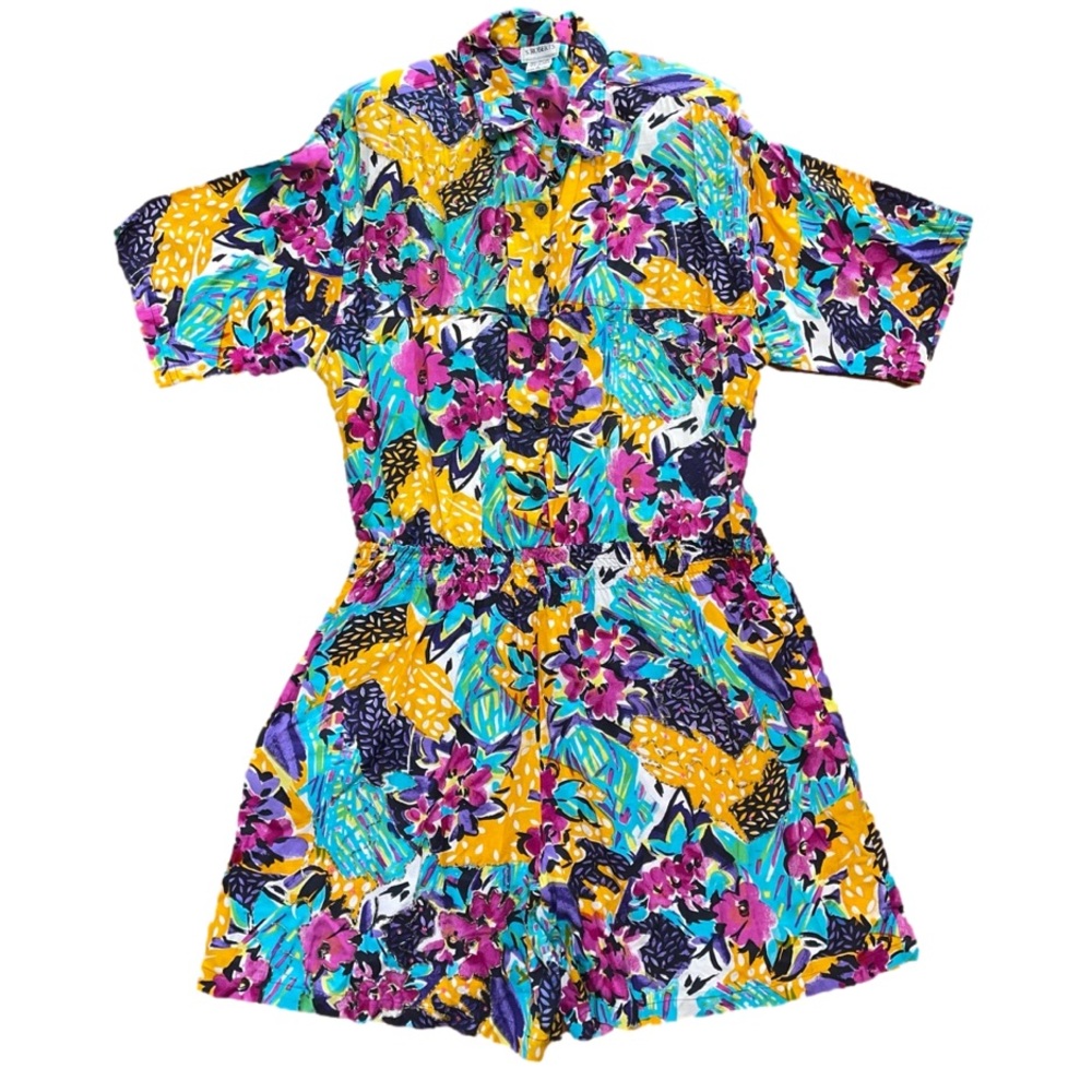 Vintage S. Roberts Rayon Floral Retro Romper Jumpsuit Shorts Large